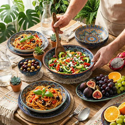 glowworm Pasta Bowls Set of 4, 42 oz Ceramic Salad Bowls for Kitchen, 9.7 Inch Colorful Serving Bowls for Soup, Dinner, Fruit, Dishwasher & Microwave Safe, Bohemian