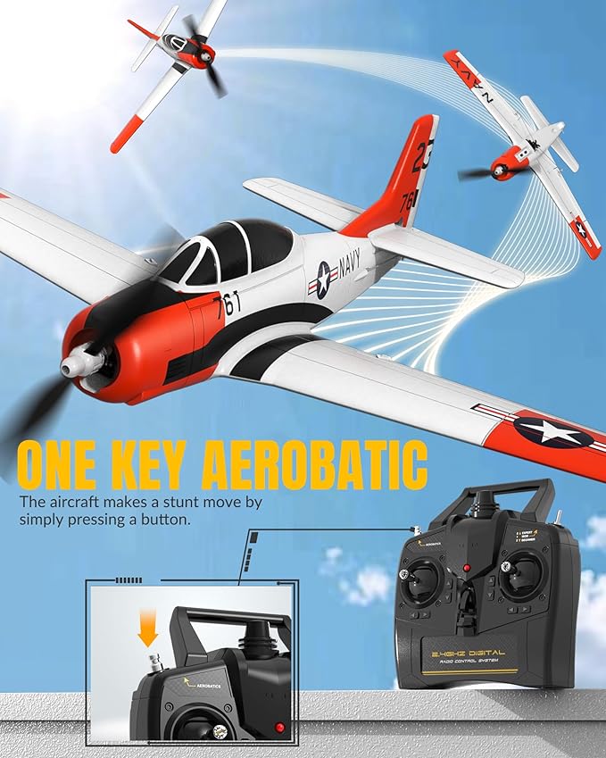 volantexrc RC Plane for Beginners 4CH WWII RC Airplane T28 Trojan with Aileron 2.4Ghz Remote Control Plane with Xpilot Self Righting &amp One Key Aerobatic for Adults (761-9 RTF)