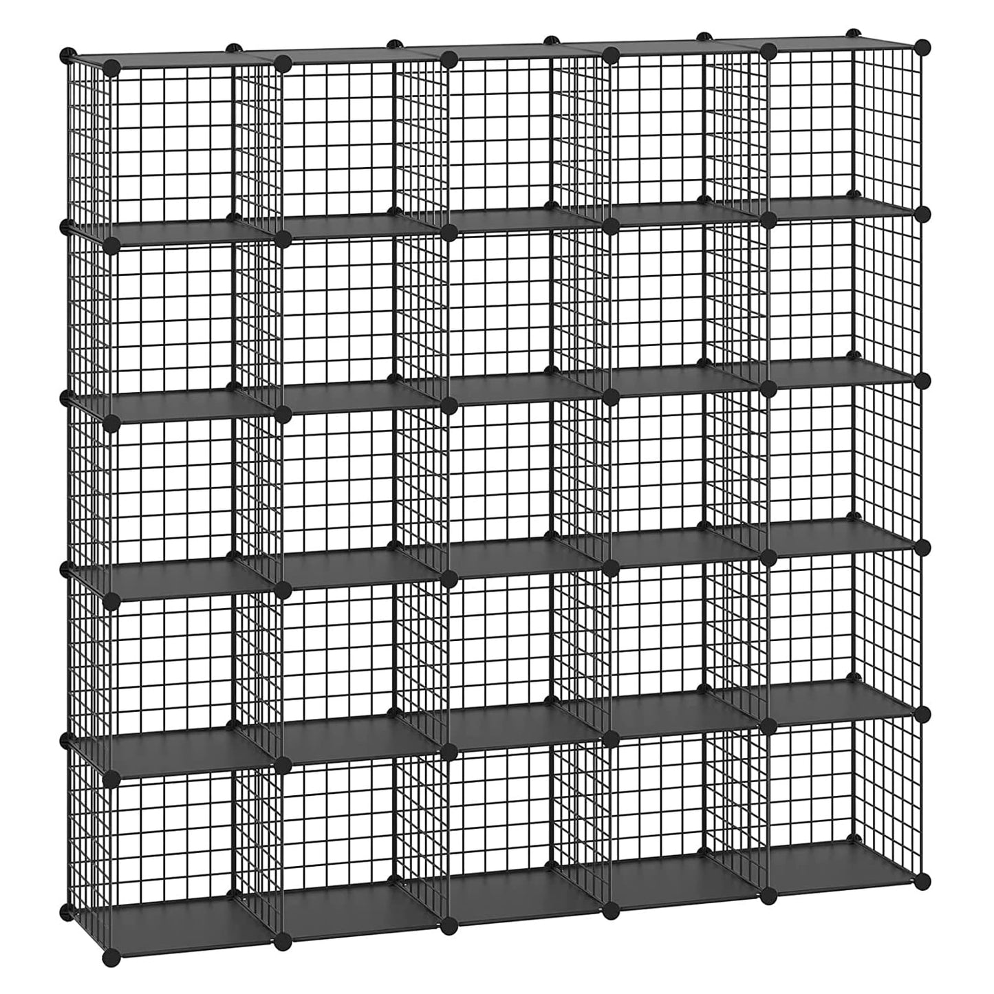 HUBSON Wire Cube Storage Organizer, Book/Toy/Craft/Potted Plants and petCloset Organizers and Storage Shelves, 25-Cube Freely Combinable Metal Grids Storage Shelf,Black Plus Iron