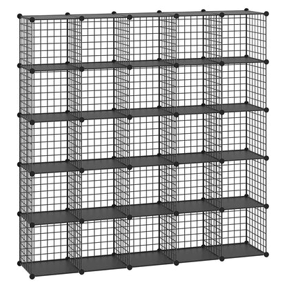 HUBSON Wire Cube Storage Organizer, Book/Toy/Craft/Potted Plants and petCloset Organizers and Storage Shelves, 25-Cube Freely Combinable Metal Grids Storage Shelf,Black Plus Iron