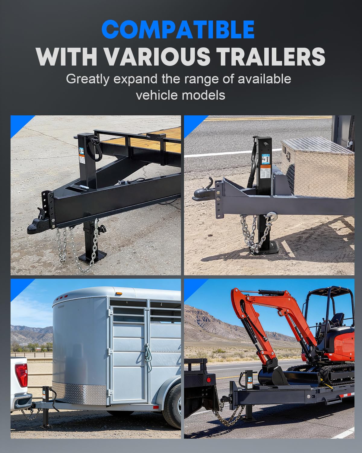 Kohree 12000 lbs Trailer Jack Heavy Duty, 26" Vertical Travel, Weld on Trailer Jacks with Adjustable Drop Leg & Ergonomic Handle for Utility, Boat, Horse, and RV Trailer