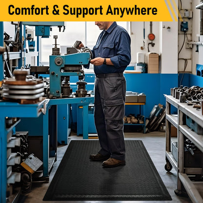 Nisorpa Anti Fatigue Mats Industrial 3' x 5' Ergonomic Standing Mat 15/16" Extra Thick Kitchen Mats Shop Floor Mat Heavy Duty Commercial Diamond Plate Safty Mat Support for Leg & Back Pain, Black