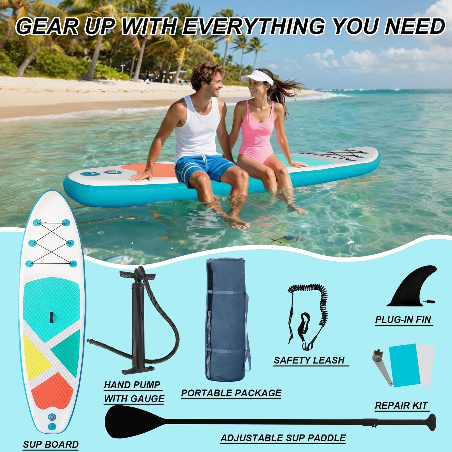 Inflatable SUP Stand-Up Paddle Boards for All Skill Levels, QILEBA 10'4'' Ultra-Light Paddleboard with Durable SUP Accessories, Fins, Paddle, Pump, Leash, Extra Wide Stable Non-Slip Yoga Deck