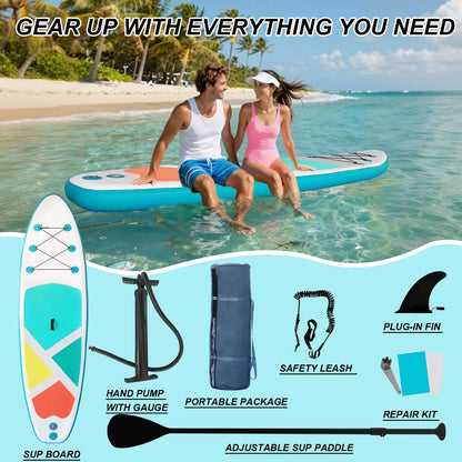 Inflatable SUP Stand-Up Paddle Boards for All Skill Levels, QILEBA 10'4'' Ultra-Light Paddleboard with Durable SUP Accessories, Fins, Paddle, Pump, Leash, Extra Wide Stable Non-Slip Yoga Deck