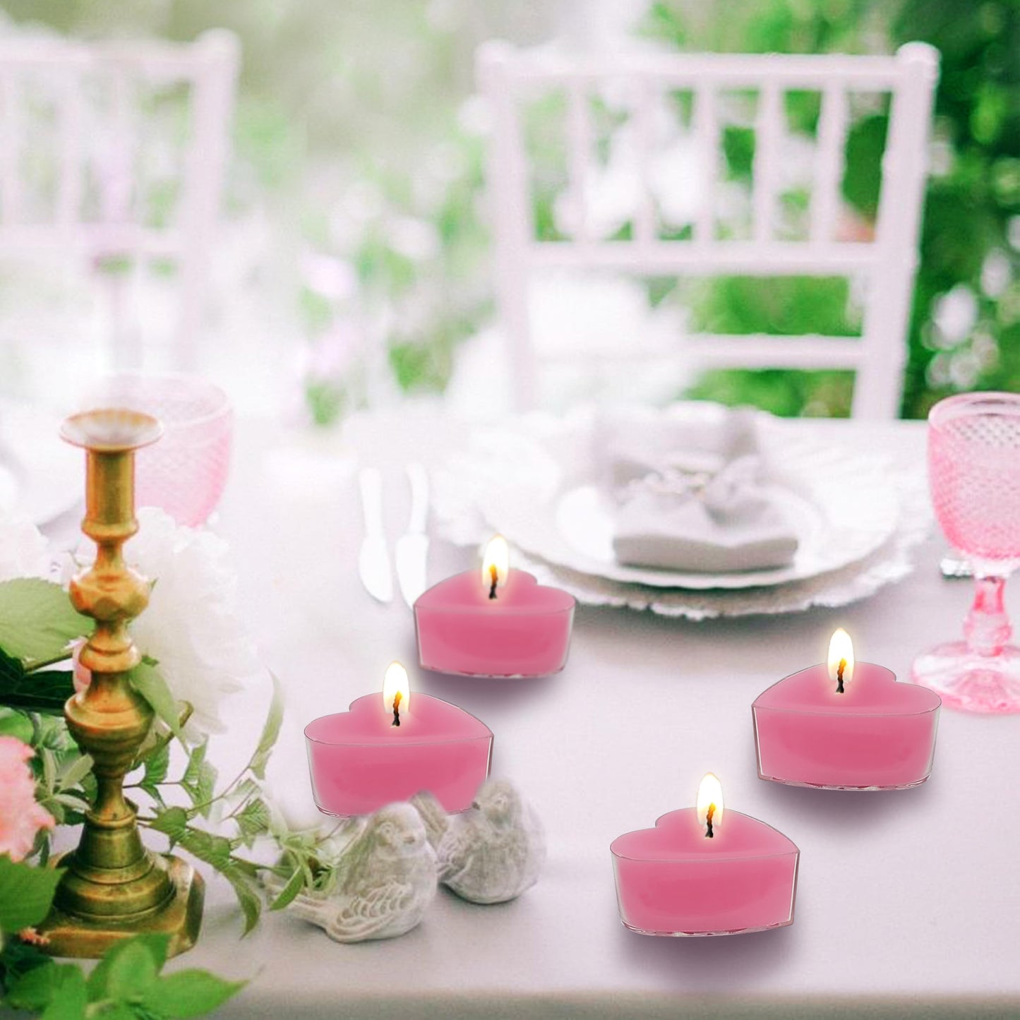 Tea Lights Rose Red Heart Tea Candles Set of 24 – Tealight Candles with Peach Scent, Long Burning Handmade Tealights for Wedding Meditation Home Decor Gift