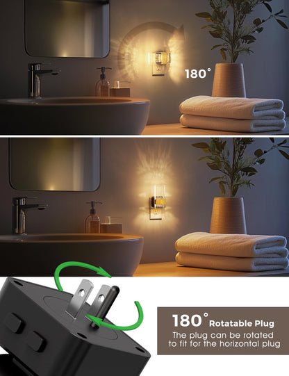 L LOHAS LED Night Lights Plug Into Wall, 2 Pack Plug in Night Light LED with Dusk to Dawn Sensor, 0-100LM Dimmable Nightlight, Wall Sconce-Style Design Nightlights for Bathroom, Hallway,Stairway,Gift