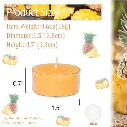 Tea Lights Yellow Tea Candles Set of 24 – Tealight Candles with Pineapple Scent, Long Burning Handmade Tealights for Wedding Meditation Home Decor Gift