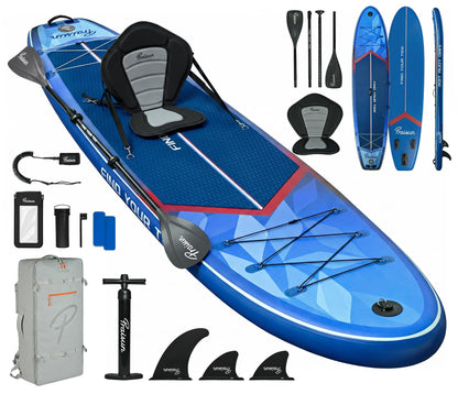 PRAISUN 12’ x 35” Inflatable Paddle Board, 450lbs Extra Wide Stand Up Paddleboard for Youth/Adults of All Skill Levels, Stable SUP with Seat & Full Kit, for Fishing, Yoga, Lake & Ocean, Blue
