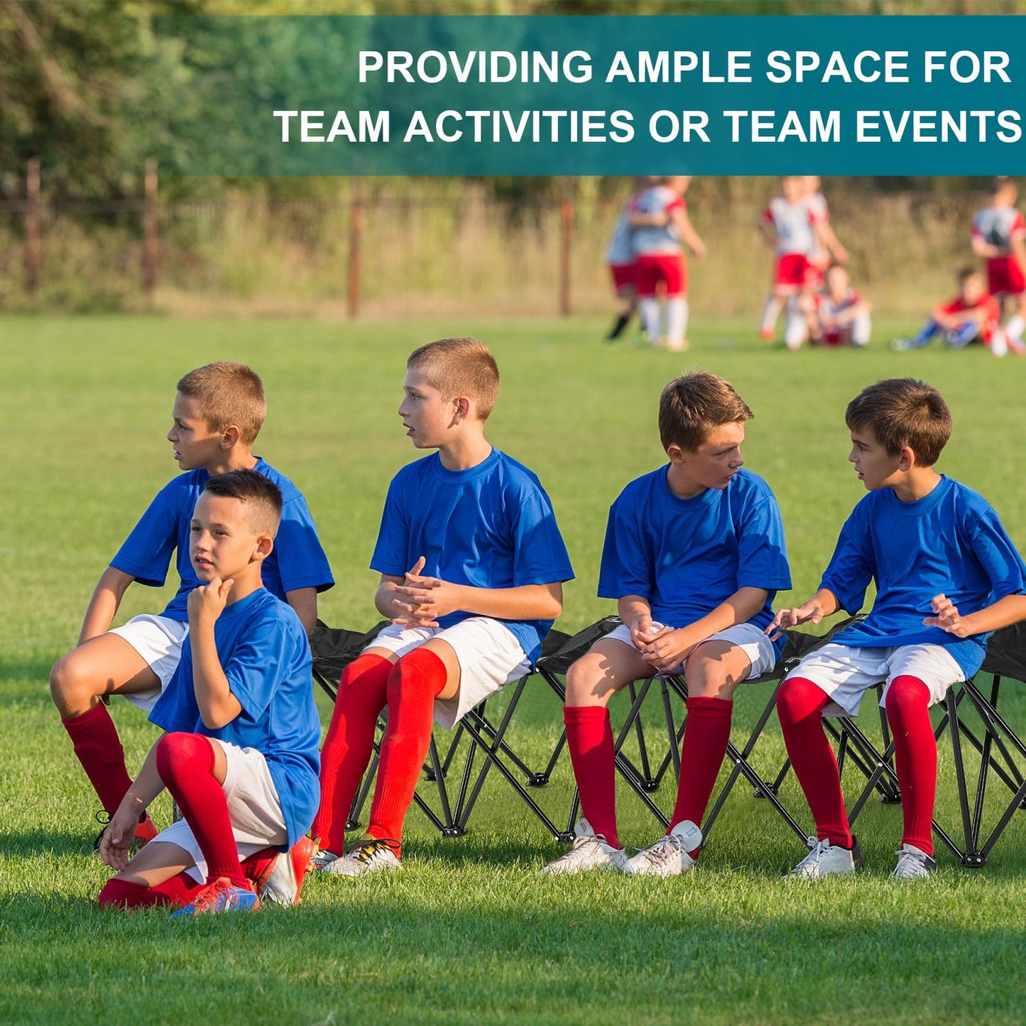 GlikCeil 9 Seats Black Folding Soccer Team Bench Seat Portable Sports Team Bench Unfolded Sideline Chair Playing Field Bleachers for Football Outdoor Sports Events with Storage Bag, No Assembly