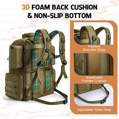 Goture Fishing Backpack with 4 Tackle Boxes, 78L 600D Water-Resistant Tackle Backpack with Cooler,Rod Holders, 8 Lure Pockets, Rain Cover, Large Fishing Bag Storage Gear Tackle Bag for Camping Hiking