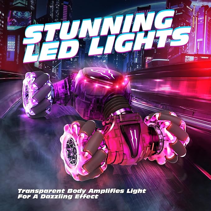 Tecnock Remote Control Car for Boys Girls 2.4GHz 4WD Gesture Sensing RC Stunt Car Toys - 360° Rotating Double Sided Hand Controlled RC Cars with LED Lights Gifts for Kids Ages 6-8 8-12