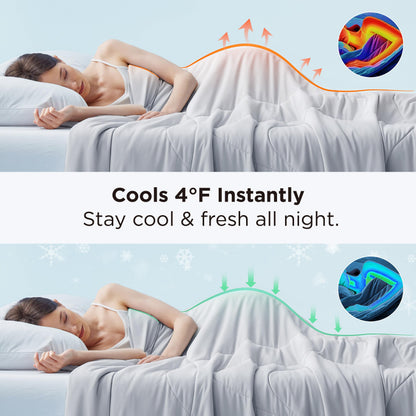 Bedsure Cooling Comforter Bundle Cooling Pillow Cases for Hot Sleepers with Dual-Sided Cool Tech, 2 Pack HA & Ceramides Infused Silky Cooling Pillowcases Soft for Skin & Hair, Grey, King Size