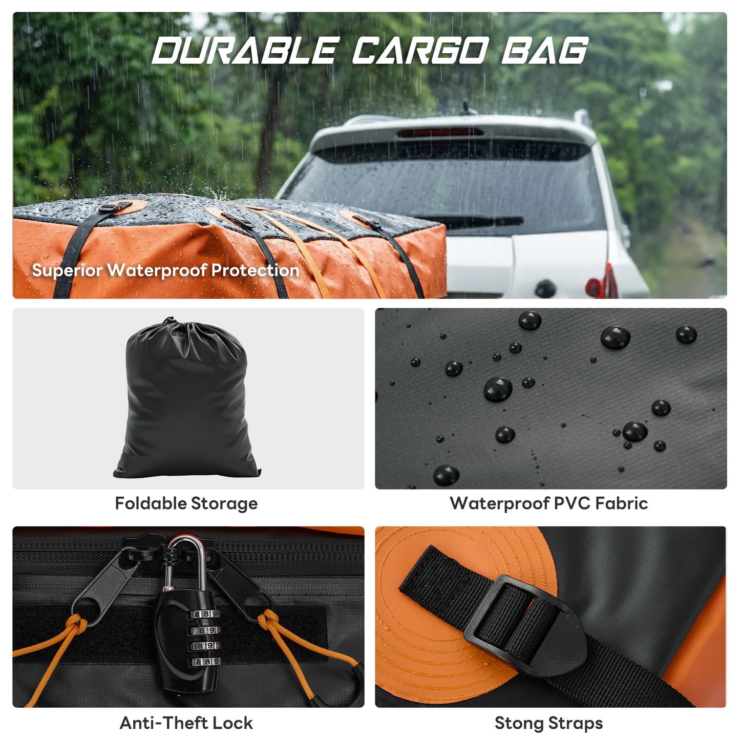 KMFurnila Folding Hitch Mount Cargo Carrier, 60.1" x 20" x 6" Steel Rack with 500 lbs Capacity, Includes Waterproof Bag, Combination Lock, Cargo Net, Straps and Hitch Stabilizer