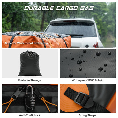 KMFurnila Folding Hitch Mount Cargo Carrier, 60.1" x 20" x 6" Steel Rack with 500 lbs Capacity, Includes Waterproof Bag, Combination Lock, Cargo Net, Straps and Hitch Stabilizer