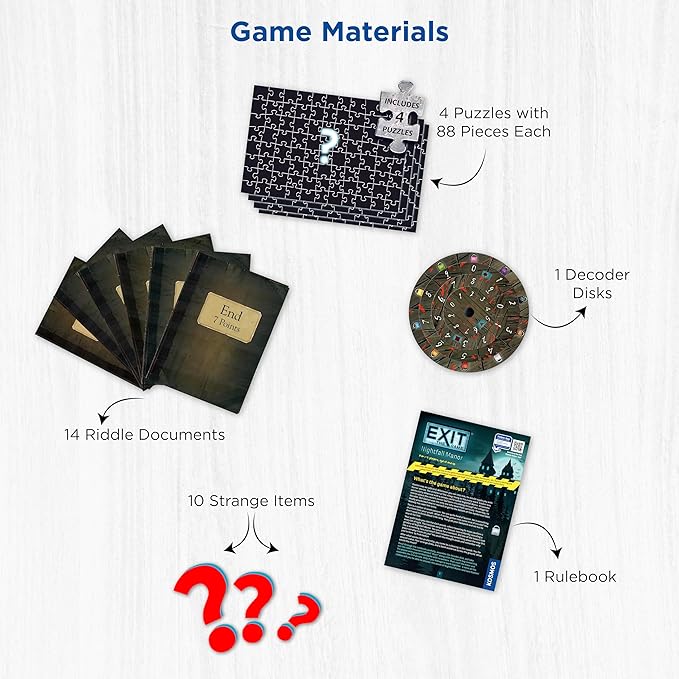 EXIT: Nightfall Manor (with Jigsaw Puzzles) | EXIT: The Game – A Kosmos Game | Family-Friendly Jigsaw Puzzle-Based at-Home Escape Room Experience | Collaborative Game | for 1 to 4 Players Ages 10+
