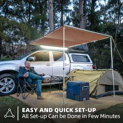 SAMOUT Vehicle Awning, 8.2ft x 10ft, Rooftop Pullout Ripstop UPF50+ Side Awning, Reinforced Hinges & Poles for Jeep/SUV/Truck/Van