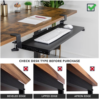 Mount-It! Under Desk Keyboard Tray, 30" Extra-Wide Clamp-On Slide-Out Drawer, Holds 11 lbs, Fits Desks up to 1.77" Thick, No-Drill C-Clamp Mount