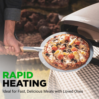 NutriChef Outdoor Pizza Oven with 360° Rotating Pizza Stone | Cooks 12" Pizza in 60 seconds | Adjustable Heat Control Dial, Includes Pizza Peel, Stone & Regulator with Hose | Short Handle