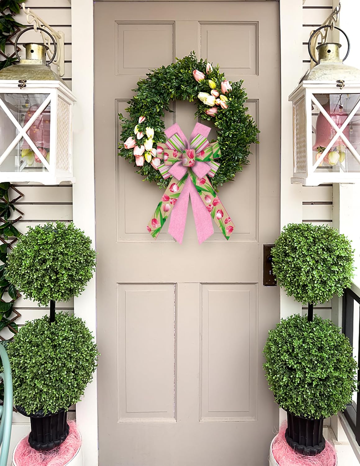 ALIBBON Large Spring Bows - Pink Tulip Wreath Bows for Front Door | Perfect Spring Decor