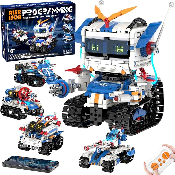 5in1 STEM Robot Building Kits for Kids 6-12 App &amp Remote Control STEM Car Tank Truck Robot Building Toys for Kids Science Learning 800Pcs DIY Building Sets Erector Sets Gifts for Boys Girls