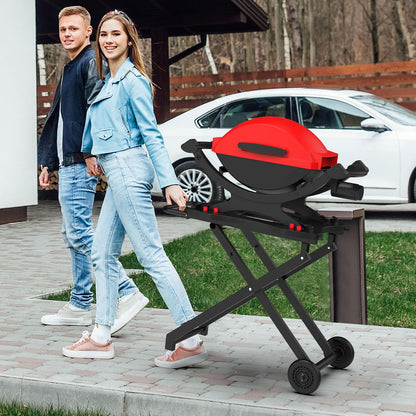 Grill Stand for Weber Q Grill Cart, BBQ Portable Grill Table for Weber Q1200 Q1000 Q2000 Q1400, Heavy-duty Trolley Collapsible Dining Table for Outdoor Camping BBQ Cooking Tailgating, Black, 2 Wheels