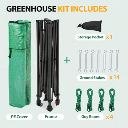 EAGLE PEAK 8x6 Portable Walk in Greenhouse, Pop Up Indoor Outdoor Greenhouse, Green House Kit with Zippered Roll-Up Doors and Windows, PE Cover, Clear/Green