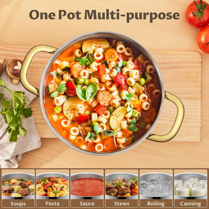 BEZIA 6 Quart Stainless Steel Stock Pot, 0-Coating Healthy Soup Pot for Small Families, Tri-ply Even Heat for Daily Cooking & Side Dishes, Compatible with All Stovetops