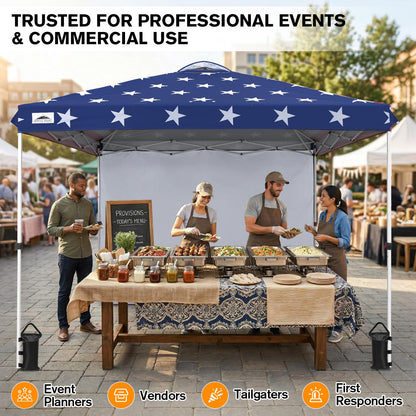 EAGLE PEAK Commercial Canopy 10x10 Pop Up Canopy Tent with 1 Sidewall, Easy Setup Heavy Duty Instant Event Shelter for Vendors & Markets, Outdoor Sun Shade, American Flag