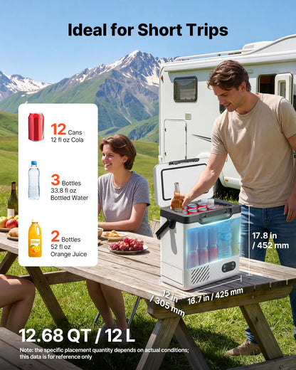 VEVOR 12 Volt Refrigerator, 12.68 QT/ 12L Car Fridge, Portable Electric Freezer Compressor with Handle, 12V/24V DC 100-240V AC, -4°F to 68℉/-20℃ to 20℃, for Truck Van RV SUV Boat Travel Camping