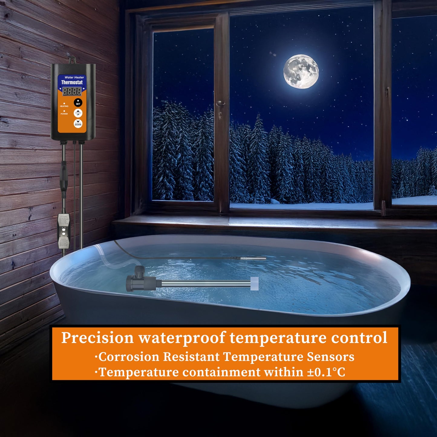 LASTINGCAPE 1000W Fully Submersible, Portable Baptism Immersion Heater & Hot Tub Water Heater with Temp Control, GFCI Leakage Protection for Baptistry, Inflatable Pool, Swimming Pool,Spa, Hot Tub