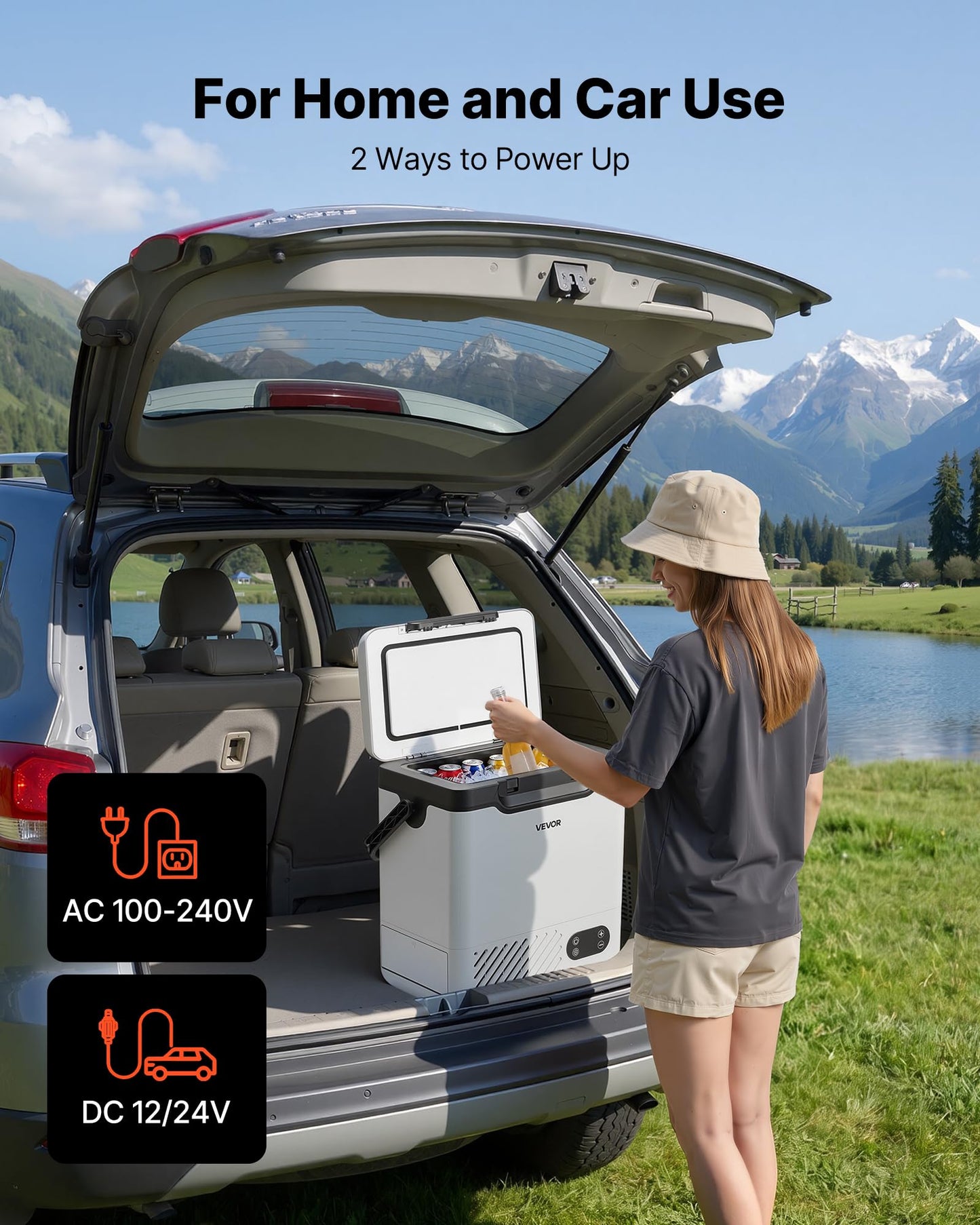 VEVOR 12 Volt Refrigerator, 12.68 QT/ 12L Car Fridge, Portable Electric Freezer Compressor with Handle, 12V/24V DC 100-240V AC, -4°F to 68℉/-20℃ to 20℃, for Truck Van RV SUV Boat Travel Camping