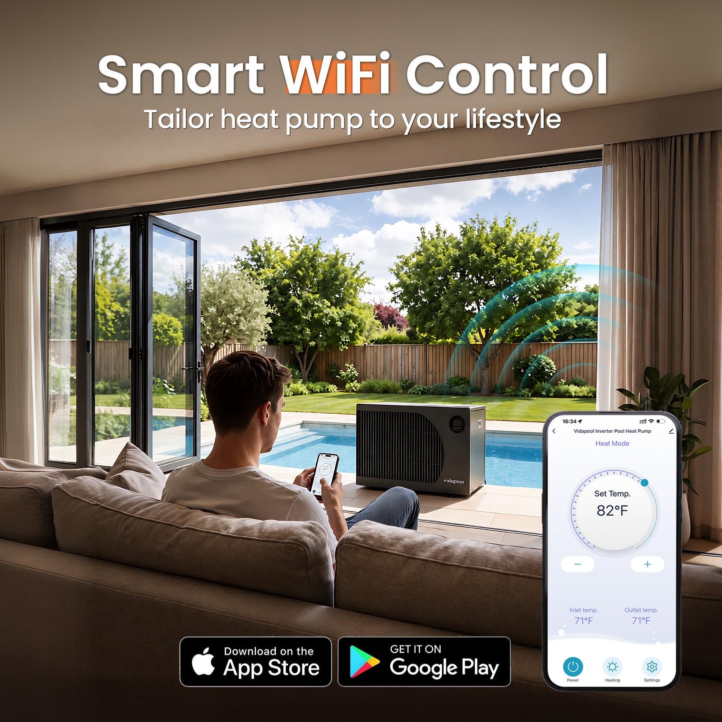 Vidapool 55,000 BTU Swimming Pool Heater 12 COP Electric Pool Heat Pump for Above Ground and Inground Pools Heating and Cooling Smart WiFi Control Pools Up to,16000 Gallons