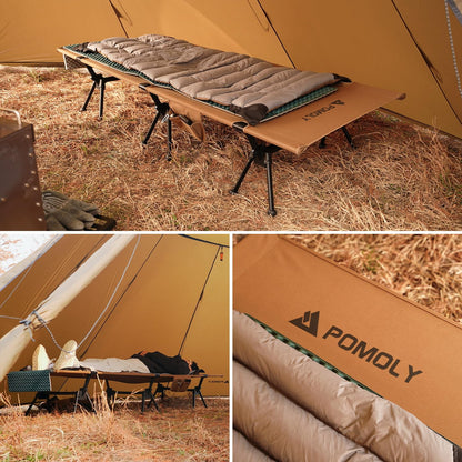 POMOLY Lightweight Camping Cot, 3-Level Height Adjustable Folding Bed for Adults, Portable Outdoor Heavy-Duty Reinforced Legs, 400 lbs Capacity, Military Army Ultralight Backpacking Hunting