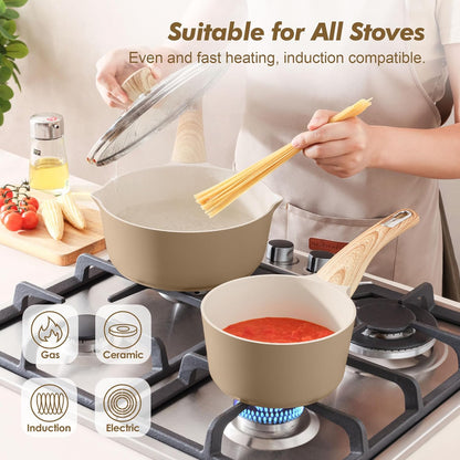 SENSARTE Nonstick Ceramic Sauce Pan - 1.5 Quart Cooking Pot with Lid & Stay Cool Handle | PFOA Free