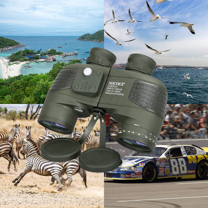 NOCOEX 10x50 Marine Binoculars for Adults, Military Binoculars Waterproof with Rangefinder Compass BAK4 Prism FMC Lens Fogproof for Navigation Boating Fishing Water Sports Hunting