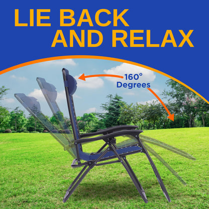 SereneLife Outdoor Zero Gravity Lounge Chair Set with Table – 2 Adjustable Recliners with Cup Holders, Headrest, Steel Frame & Foldable Design for Patio, Pool, Garden, or Camping