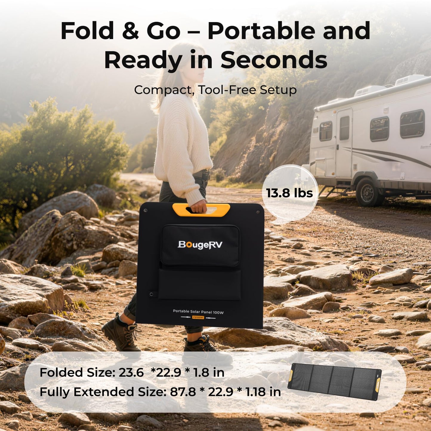 BougeRV 200W Portable Solar Panel, Fiberglass Solar Charger, Up to 25% Conversion Hight Efficiency, N-Type Foldable Solar Panel, IP65 Water Resistant for Camping, RV, Van, Boat, Hiking & Off-Grid Use