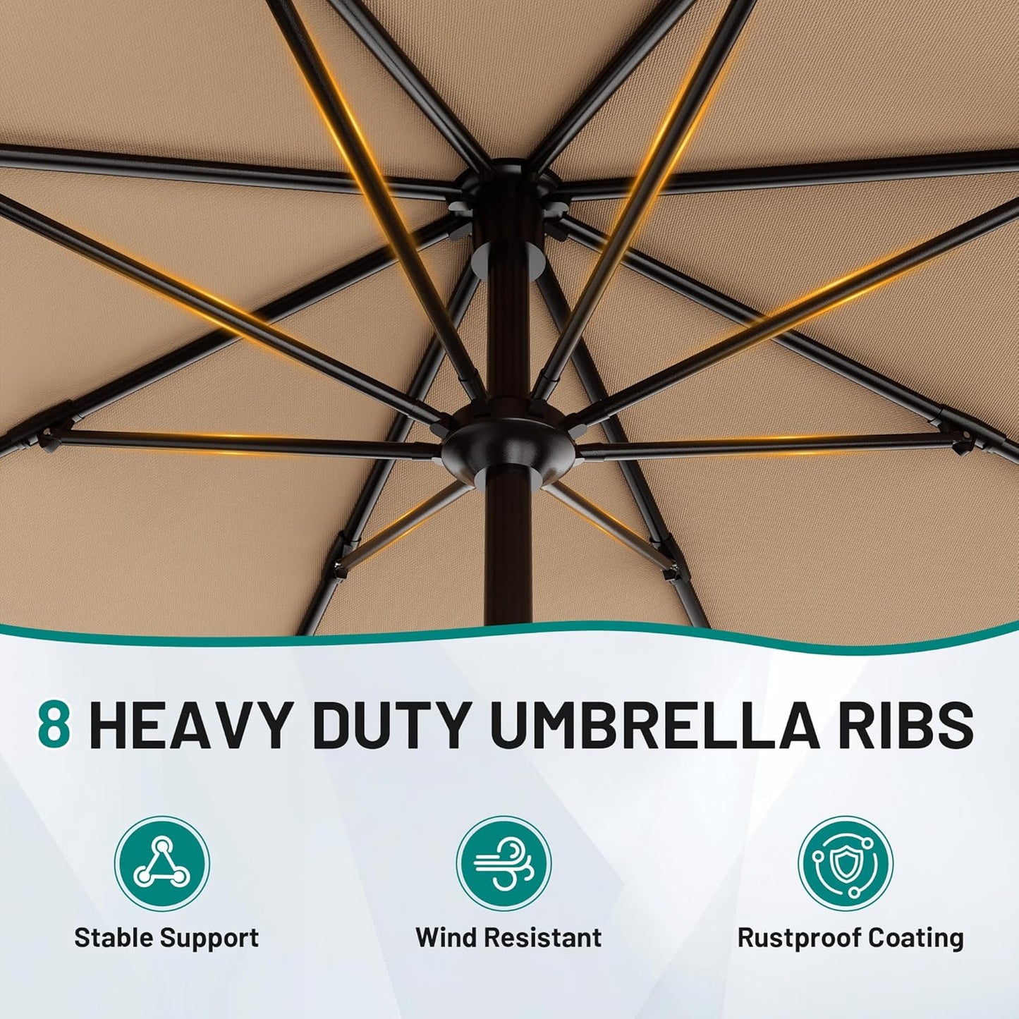 AreShark 9 FT Patio Umbrella - Outdoor Table Umbrella with Push Button Tilt & Crank | Beige, 8 Sturdy Ribs
