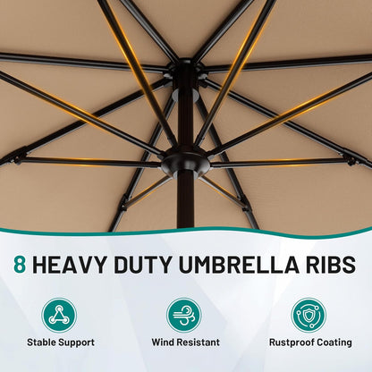 AreShark 9 FT Patio Umbrella - Outdoor Table Umbrella with Push Button Tilt & Crank | Beige, 8 Sturdy Ribs
