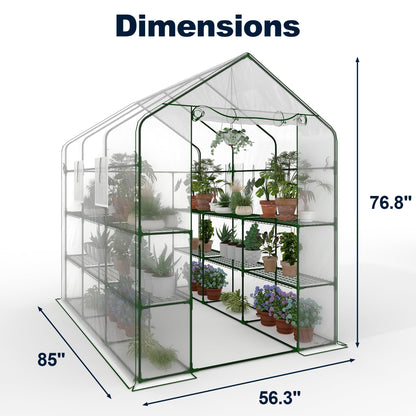 Walk-in Greenhouse 57"X85"X77" – Outdoor Garden Greenhouse with Thick UV-Resistant PE Cover, Mesh Door & Screen Windows, 3 Tiers 18 Shelves for Seedlings, Flowers, Vegetables, and Herbs