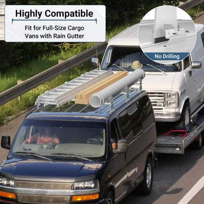 Neorexon Universal Van Roof Rack 3 Bar Set, Adjustable Length 41.5''- 70'', Van Roof Ladder Rack Fit for Chevy Express 1500 2500 3500 Ford Econoline GMC Savana Cargo Vans with Rain Gutter, White