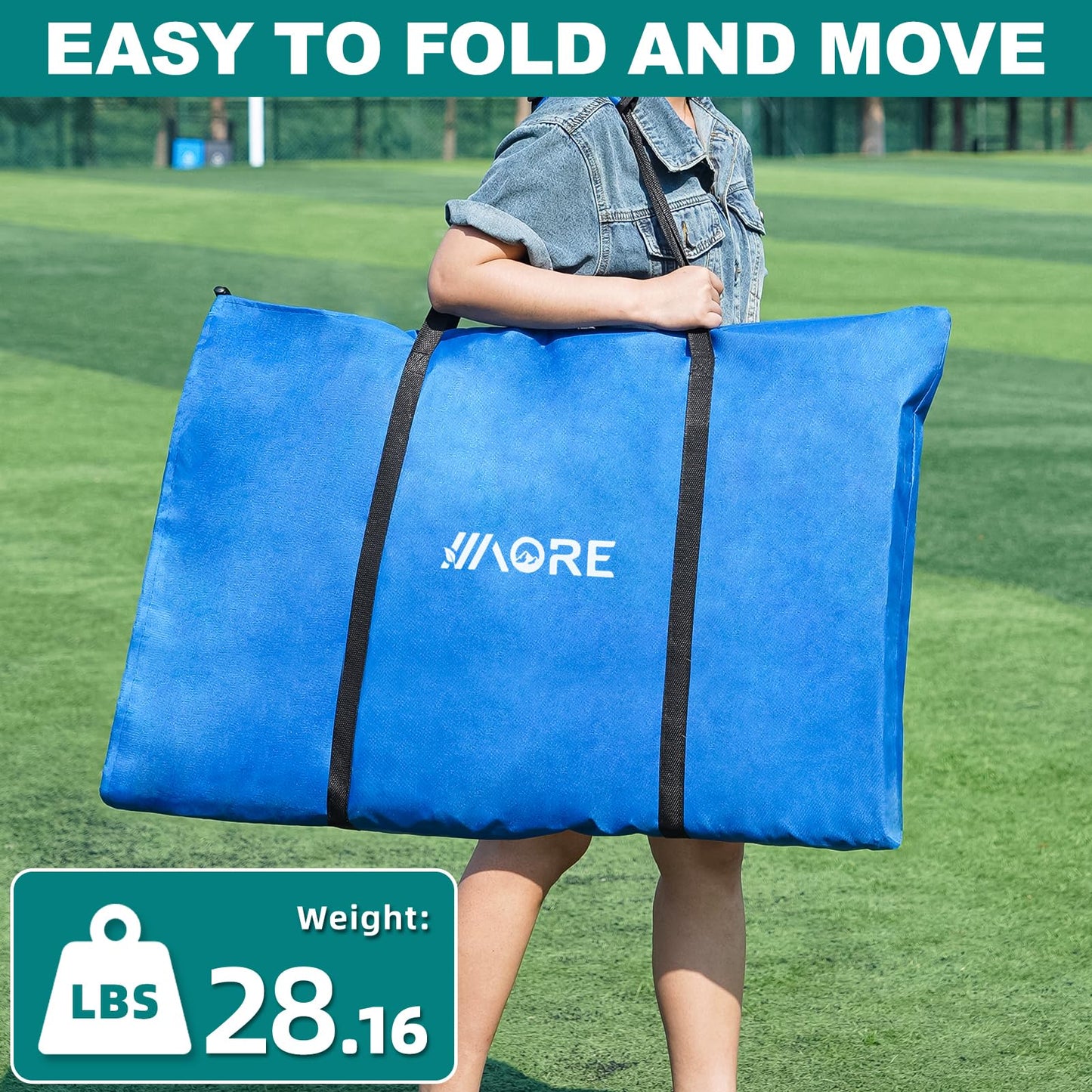 1MORE Portable Folding Bench, Foldable Sideline Bench for Team, 8 Seats Outdoor Camping Chair with Carry Bag & Backrest, Team Sport Sideline Bench for Football,Soccer, Fishing. Blue