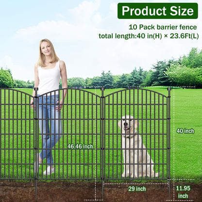 10 Panels No Dig Decorative Garden Fence with Gate - 40 in (H) x 23.6 ft (L), Dog Fence Outdoor for Yard, Rustproof Metal Animal Barrier Ground Stakes Fencing for Garden, Patio, Flower Bed