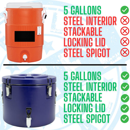 5 Gallon Insulated Beverage Cooler: 5 Gallon Water Dispenser - water dispenser with Stainless Steel Interior and Spout/Spigot, Portable Sports Cooler for Camping, Parties, and Outdoors (Red)