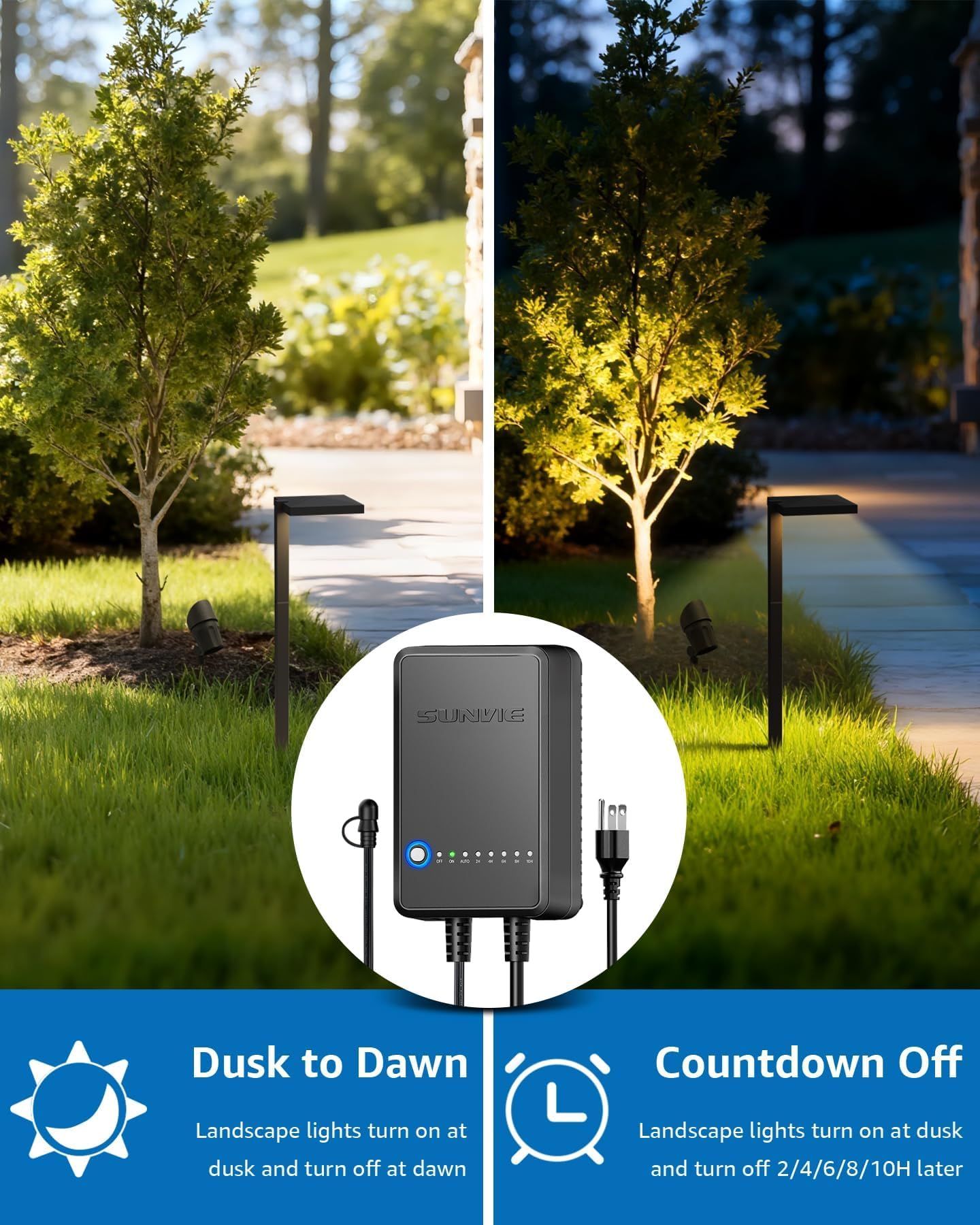 SUNVIE All-in-ONE Landscape Lighting Kit 6-Pack Anti-glare LED Pathway Lights, 2-Pack Spotlights, 60W Transformer, 100FT 16/2 AWG Wire and Connectors Outdoor Landscape Lighting for Walkway Garden Yard