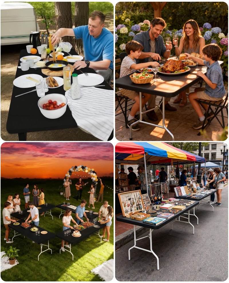 Lemict 6FT Picnic Black Spandex Table Cloth - 1 Pack Fitted Rectangle Tablecloth for Folding Tables, Washable Table Cover for Outdoor, Camping, Picnic, Banquet and Party(30" x 72")