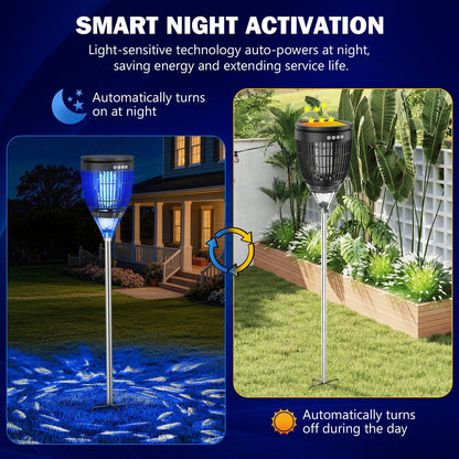 All in 1 Solar Bug Zapper Outdoor, Flame & Projection Mode, Auto/Manual Modes, 4200V Electric Mosquito Killer with High Powered, IPX5 Waterproof Rechargeable Fly Insect Trap for Patio Garden Yard RV