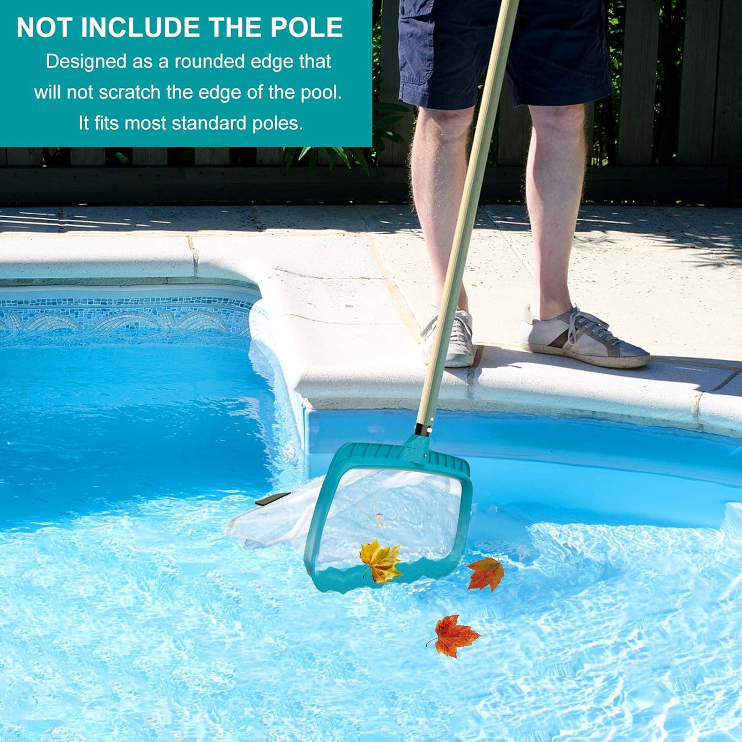 POOLWHALE Professional Pool Skimmer Net - Heavy Duty Leaf Rake with Deep Fine Nylon Mesh Bag | Fast Cleaning & Easy Debris Removal