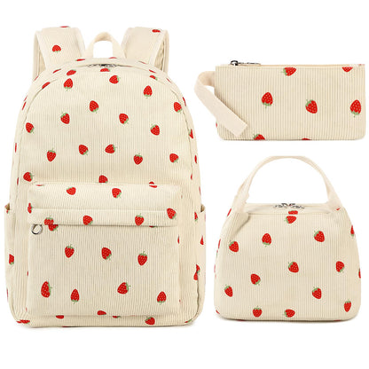 FADOVYE Kids Backpack for Girls Women School Bag Laptop Backpack Casual Daypacks with Lunch Box Pencil Case for Preschool Kindergarten Elementary Bookbag, Strawberry