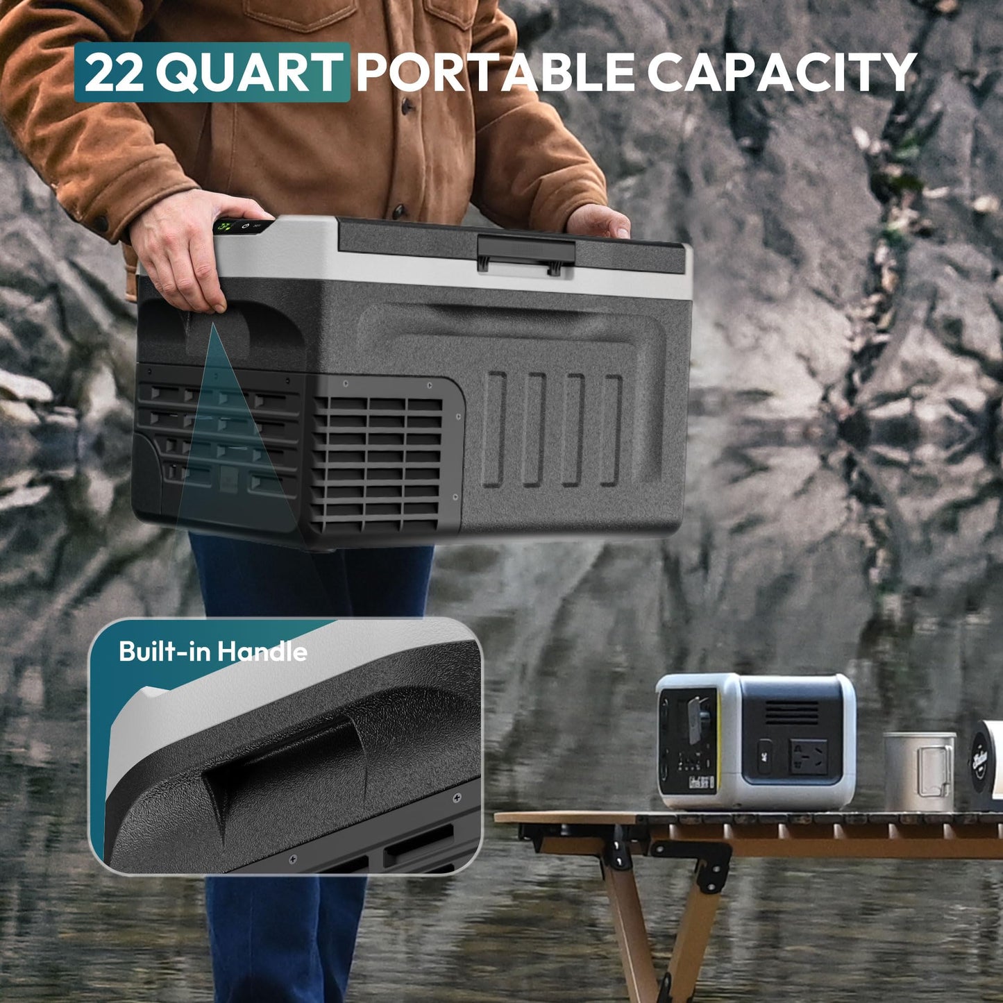 EUHOMY 12 Volt Refrigerator, 22QT(21L) 12V Cooler, Compressor Electric Cooler -4℉~68℉, 12V Fridge 12/24V DC 100-240V AC, Portable Freezer for Camping, Travel, Home, Truck